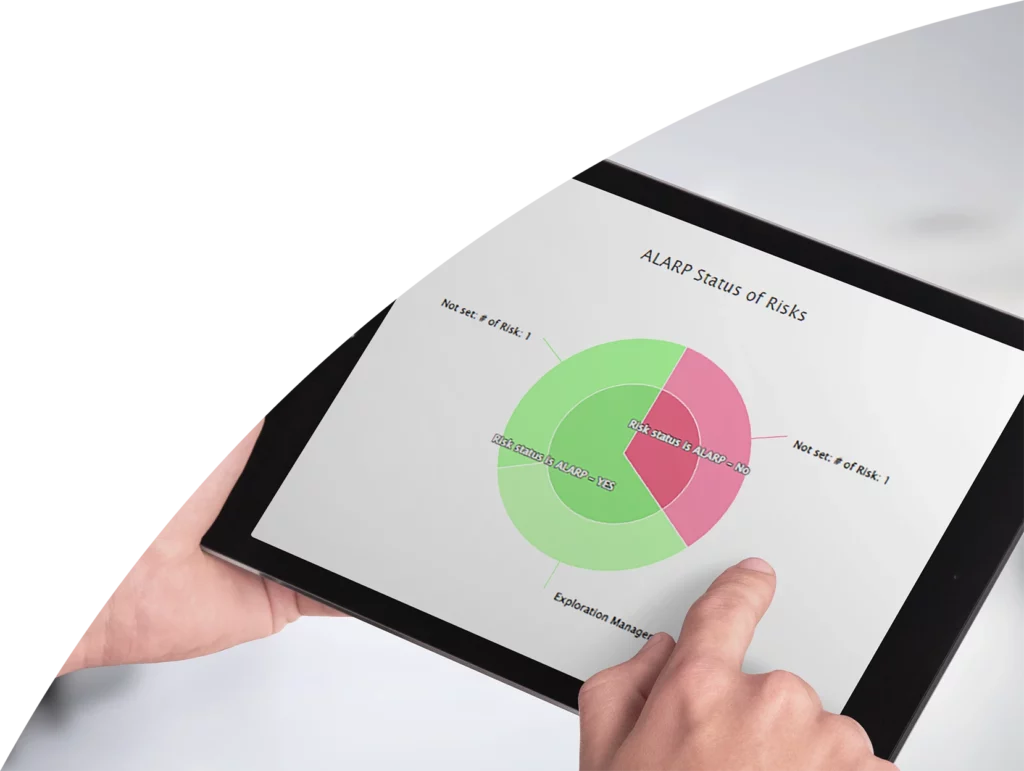 ALARP risk report pie graph generated by Totum Compliance displayed on an iPad